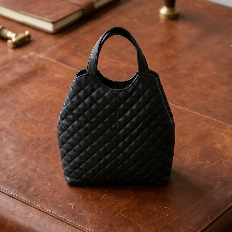Premium Quilted Leather Tote Bag for Women with Zip Closure & Spacious Interior