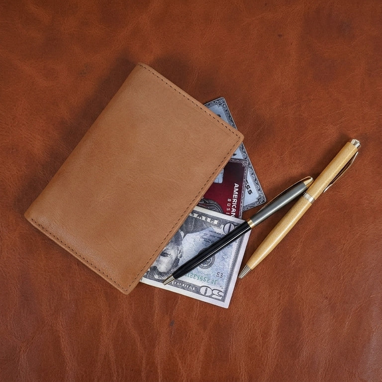Genuine Leather Bi-Fold Long Wallet – Tan