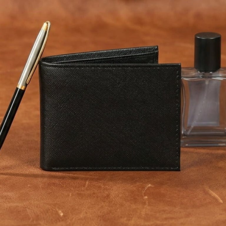 Genuine Leather Bi-Fold Wallet with Flip ID Window & Coin Pocket