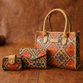 Premium Leather Ethnic 3-Piece Bag Set | Tote, Sling & Clutch