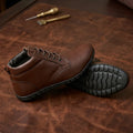 Men’s Genuine Leather Ankle Boots – Brown Lace-Up Comfort Shoes