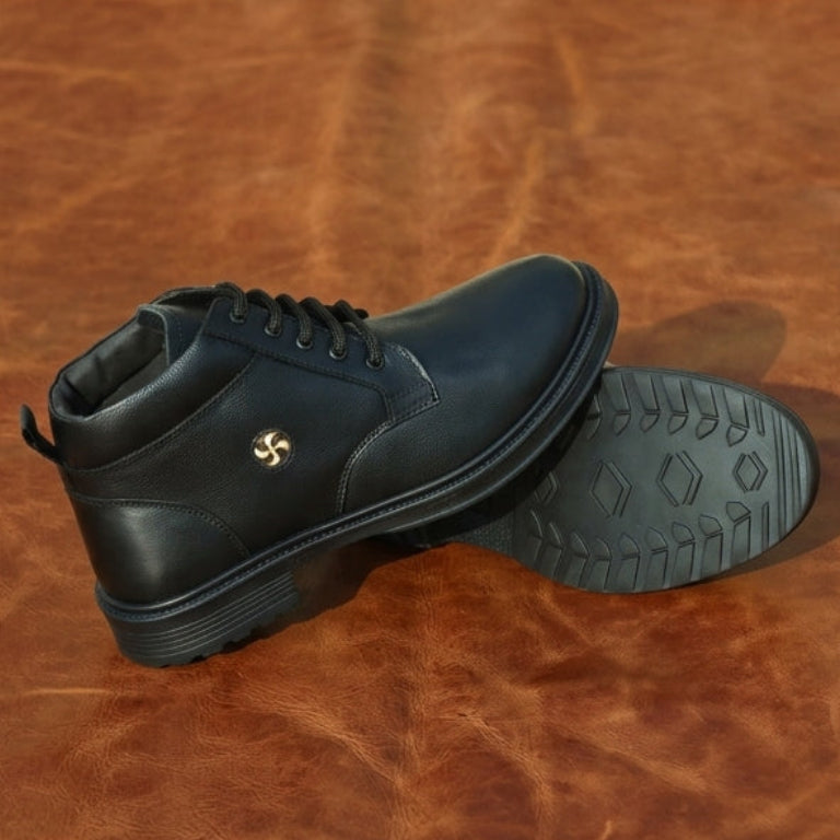 Men’s Genuine Leather Ankle Boots – Black Lace-Up Formal & Casual Wear