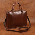 Premium Full-Grain Leather Laptop Briefcase with Zip Closure & Detachable Shoulder Strap