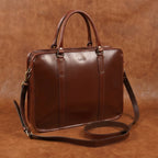 Premium Full-Grain Leather Laptop Briefcase with Zip Closure & Detachable Shoulder Strap