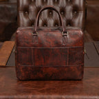 Premium Full Grain Leather Office Briefcase Laptop Bag with Zipper & Shoulder Strap