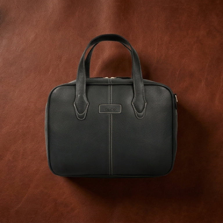 Premium Export Quality Black Leather Messenger with Adjustable Shoulder Strap & Inner Zip Pockets