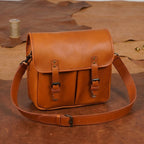 Premium Leather Camera Messenger Bag with Removable Compartments & Adjustable Strap