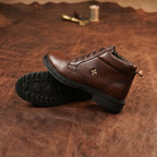 Men’s Premium Genuine Leather Ankle Boots – Brown Lace-Up Smart Casual Shoes