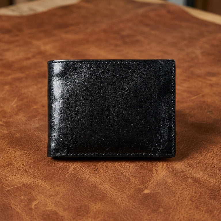 Premium Full Grain Leather Bi-Fold Wallet for Men with Multiple Card Slots & ID Window
