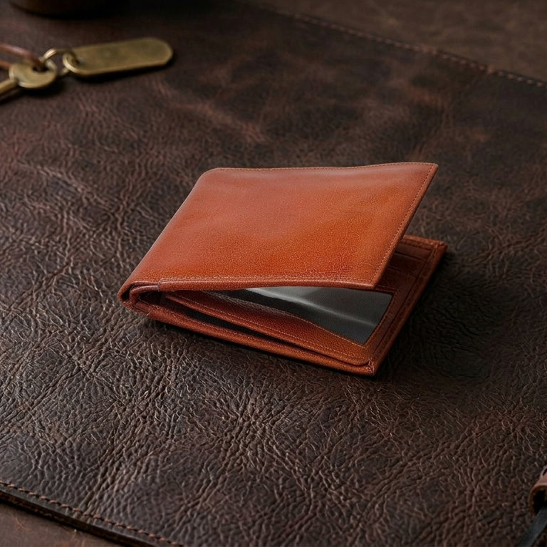 Premium Genuine Leather Bi-Fold Wallet with Zip Coin Pocket & Card Slots