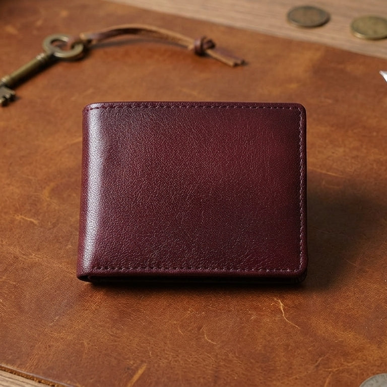 Premium Genuine Leather Bi-Fold Wallet with ID Window & Multiple Card Slots