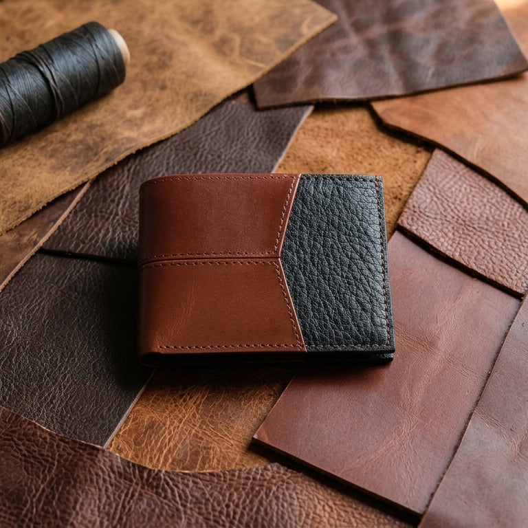 Premium Two-Tone Genuine Leather Mens Wallet | Slim Bifold Export Quality with Coin Pocket