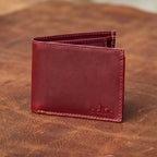 Classic Burgundy Genuine Leather Bi-Fold Wallet with Coin Pocket | Premium Men’s Wallet