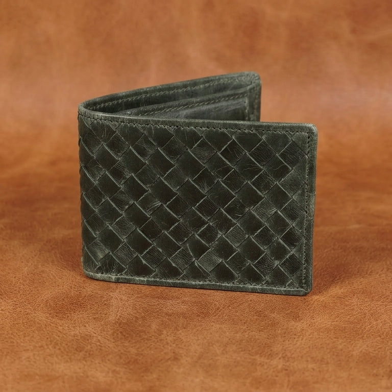 Premium Hand-Woven Genuine Leather Wallet with Coin Pocket & Multi-Card Storage by