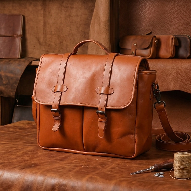 Premium Leather Satchel Sling Bag for Office & Everyday Use with Adjustable Strap