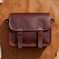 Full-Grain Leather Small Messenger Bag with Dual Buckle Closure & Canvas Lining