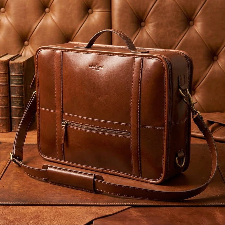 Premium Full-Grain Leather DSLR Camera Messenger & Travel Photography Bag
