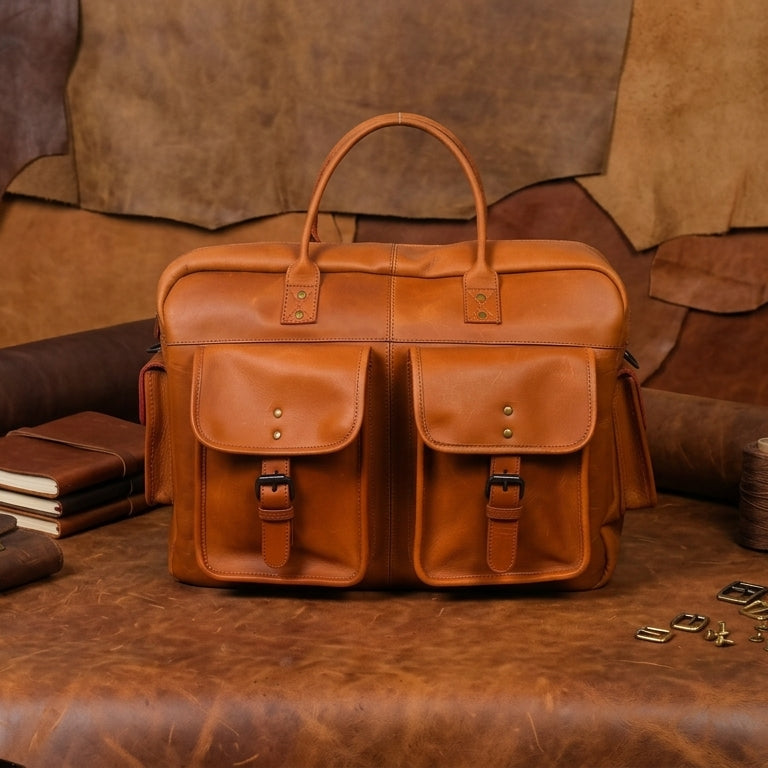 Unisex Leather Messenger & Travel Satchel Bag with Adjustable Shoulder Strap
