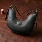 Premium Black Leather Hobo Shoulder Bag with Adjustable Strap & Zip Closure