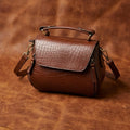 Premium Croc-Embossed Leather Handbag with Top Handle & Structured Zip Compartments