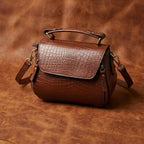 Premium Croc-Embossed Leather Handbag with Top Handle & Structured Zip Compartments