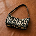 Zebra Print Hair-On Leather Baguette Shoulder Bag with Zip Closure & Inner Pocket