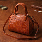 Premium Textured Leather Dome Satchel with Dual Handles, Detachable Strap & Zip Pockets