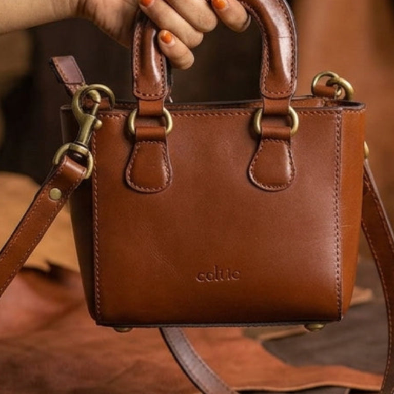 Premium Smooth Leather Mini Handbag with Top Handle & Adjustable Shoulder Strap