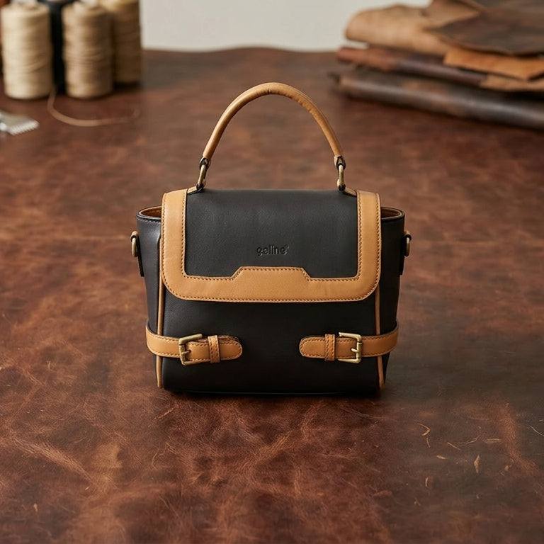 Premium Export-Quality Brown Leather Top Handle Handbag with Adjustable Strap
