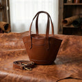 Premium Genuine Leather Mini Tote Bag with Dual Handles & Detachable Shoulder Strap
