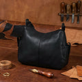 Premium Soft Leather Hobo Shoulder Bag with Zippered Pockets & Fixed Strap
