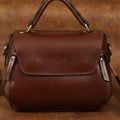 Premium Genuine Leather Top-Handle Handbag with Flap Closure & Zip Compartments