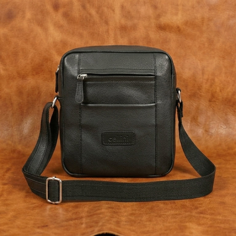 Premium Export Quality Leather Crossbody Bag with Adjustable Strap & Multiple Zip Pockets