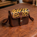 Premium Leather Crossbody Bag with Leopard Print Hairon Flap