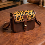 Premium Leather Crossbody Bag with Leopard Print Hairon Flap