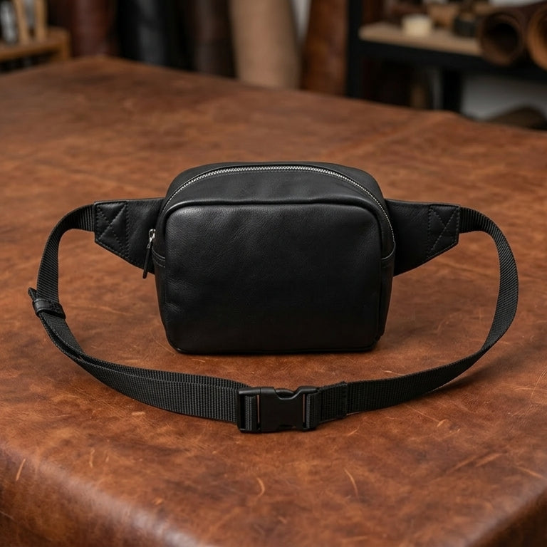 Premium Genuine Leather Waist & Crossbody Bag with Adjustable Strap & Zip Closure