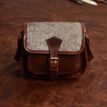Women’s Genuine Leather Mini Crossbody Bag – Natural Hair-On Flap (Brown & Grey)