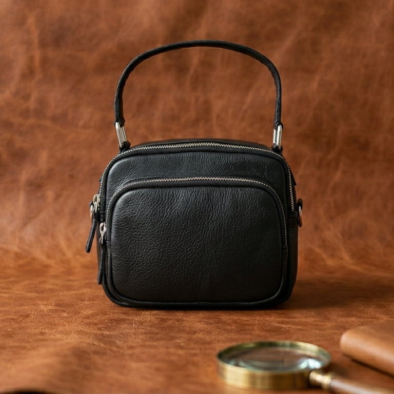 Premium Export Quality Genuine Leather Crossbody Bag with Dual Zip Pockets & Strap