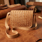 Premium Handwoven Leather Crossbody Bag with Zip Closure & Adjustable Strap