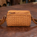 Premium Handwoven Leather Crossbody Bag with Adjustable Strap & Zip Compartments