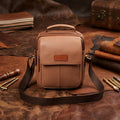 Unisex Leather Crossbody Sling Bag with Front Flap Pocket & Adjustable Strap