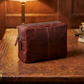 Vintage Leather Crossbody Bag with Dual Zipper Compartments for Everyday Use