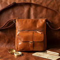 Slim Genuine Leather Crossbody Bag with Buckle Pocket & Multiple Compartments