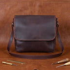 Classic Full-Grain Leather Crossbody Bag with Flap Closure for Everyday Carry