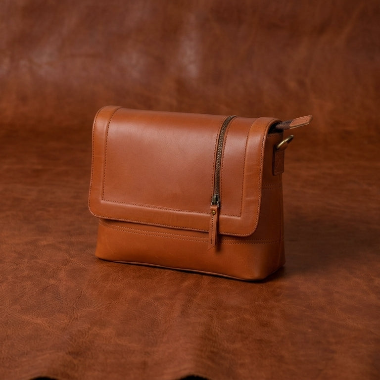Premium Leather Crossbody Bag with Smooth Grain Texture & Organized Interior