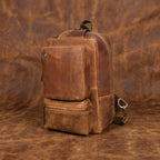 Premium Full Grain Leather Crossbody Bag with Multiple Zip Pockets & Fixed Strap