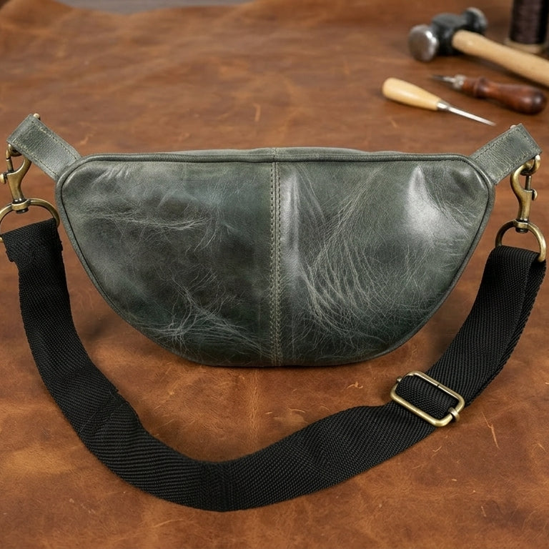 Full-Grain Leather waist bag with Adjustable Strap & Secure Zipper Closure
