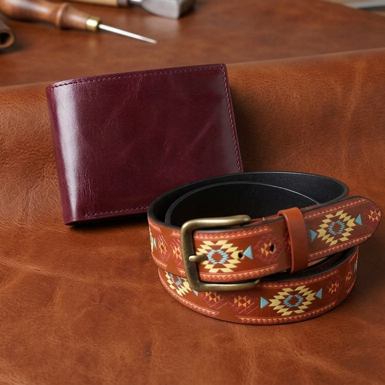 Heritage Edition: Premium Printed Belt & Genuine Leather Wallet Set