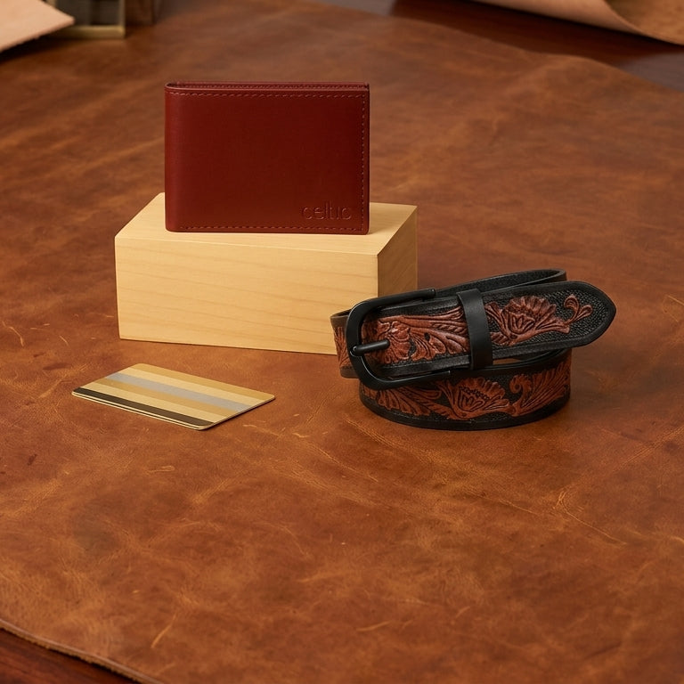 Vintage Leather Wallet & Belt Set