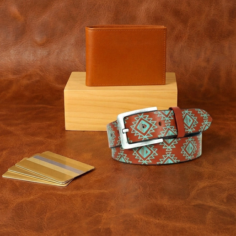 Men's Leather Wallet + Printed Belt Combo Style & Function Pack